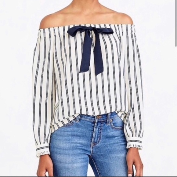 NWT Jcrew Mercantile Printed off-the-shoulder bow top XXS - Picture 1 of 8